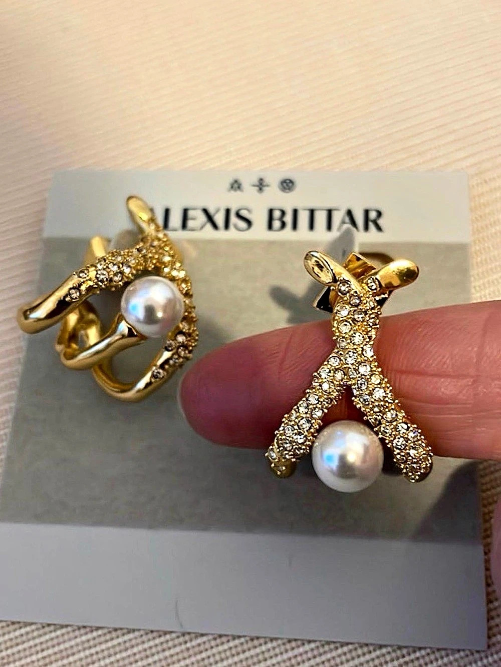 Alexis Bittar Twisted Pearl Crystal Earrings Gold Clear SB01